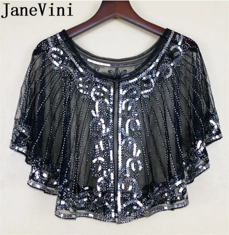 JaneVini 2019 Silver Sequined Woman Wraps Bridal Capes Shawl Beaded Elegant Evening Party Wedding Bolero Cape Jacket Accessories | Свадьбы и
