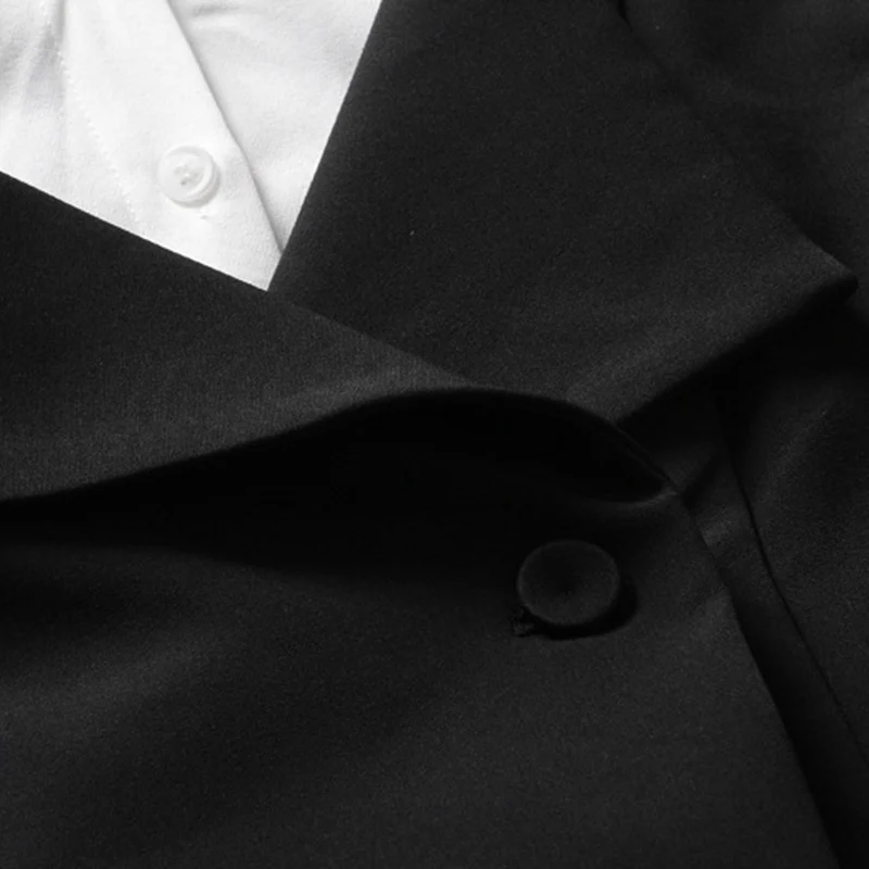 TWOTWINSTYLE лоскутное хит цвет женское платье с лацканами длинным рукавом открытыми