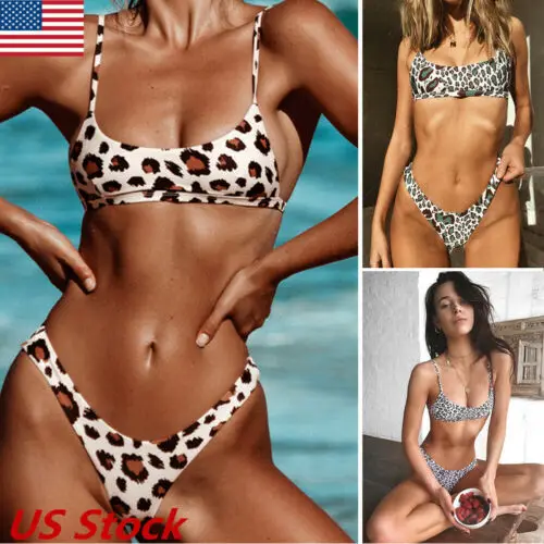 Женский сексуальный бюстгальтер с леопардовым принтом и чашками пуш ап пляжный