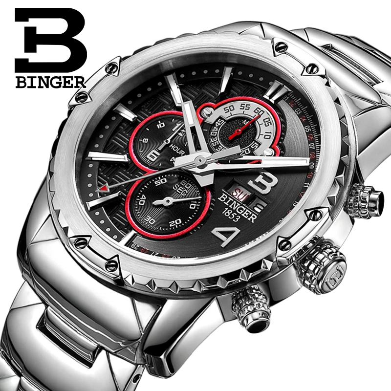 

BINGER Fashion Chronograph Sport Mens Watches Top Brand Luxury Military Stainless Steel Strap Quartz Watch Relogio Masculino