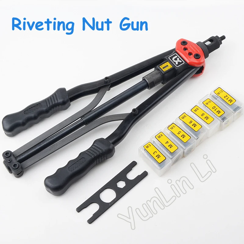 Hand Riveting Nut Gun M3-M12 Hand Riveter Pull Rivet Nut Riveting Automatic Back Tools with Stroke Scale