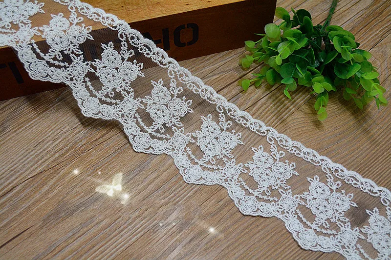 5 ярдов/лот DIY белого бежевого и черного цвета Большие размеры с вышитыми цветами