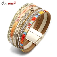 louleur crystal multilayer bracelets for women tone magnet bohemian leather wide bracelets bangles boho indian jewelry