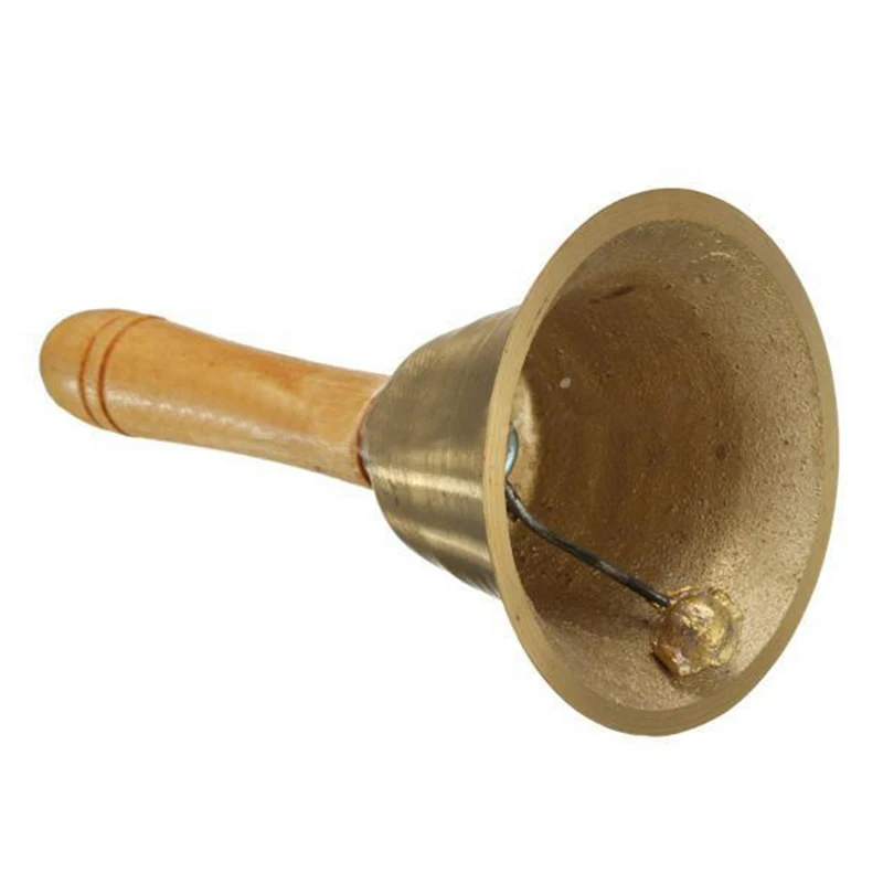

MACH Solid Brass Wooden Handle School Reception Dinner Wood Shop Hotel Hand Bell Gold