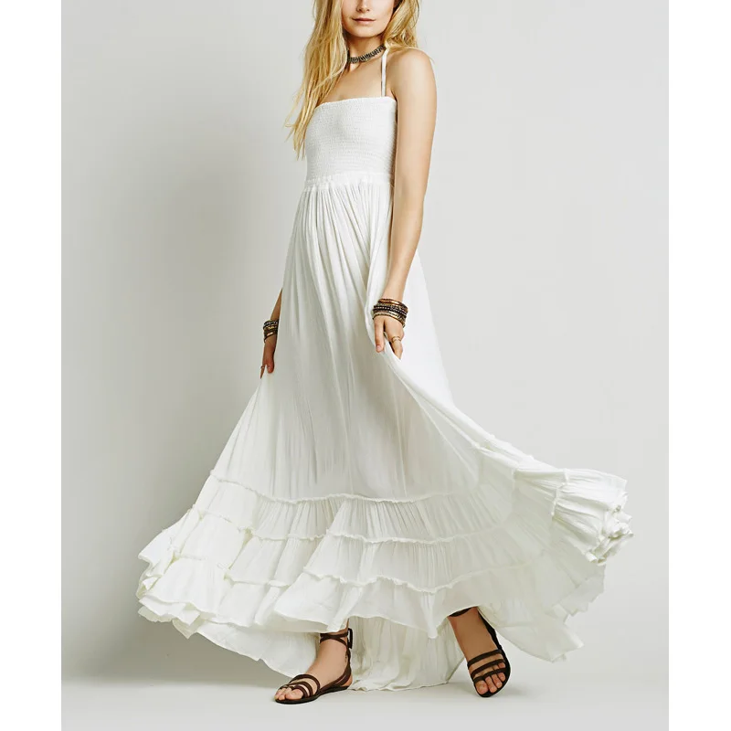 Платье PERHAPS U длинное с открытой спиной пикантное пляжное в стиле бохо без рукавов