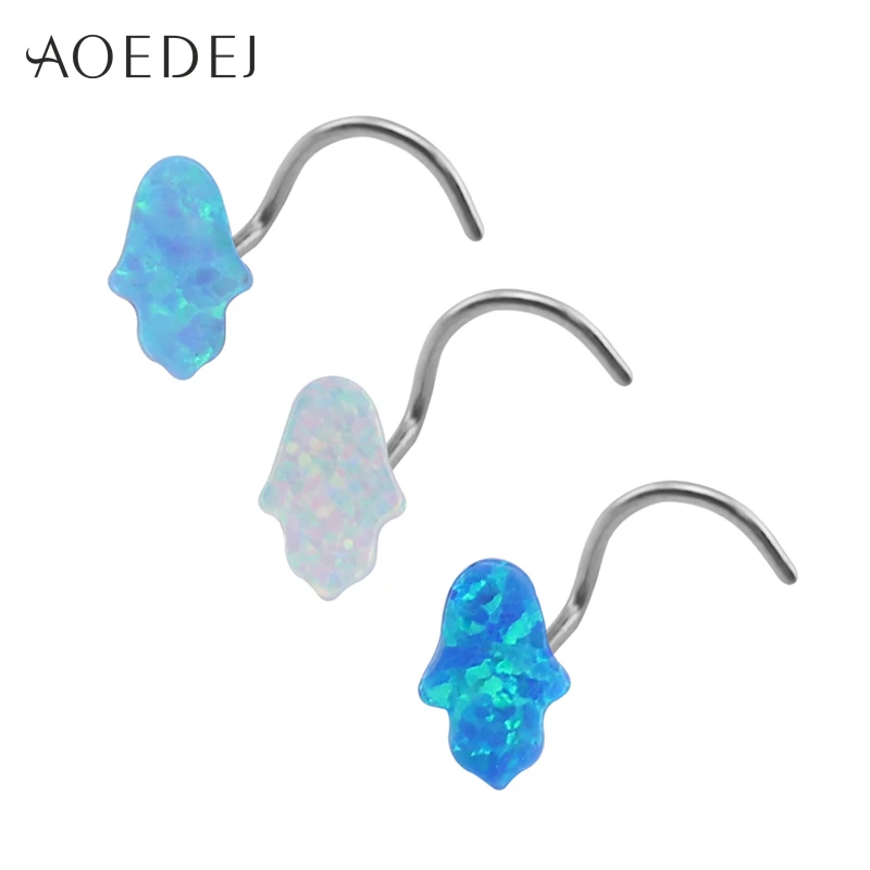 

AOEDEJ 3 Colors Fire Opal Stone Nose Studs Piercing Jewelry Stainless Steel Nose Studs Rings Hamsa Heart L Shape 18g Opal Gem