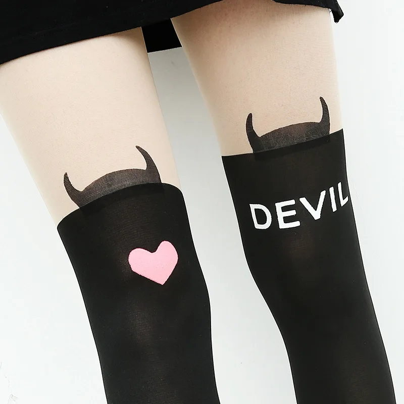 24 Kinds Of Hot Arrived Styles 90cm Women Pantyhose Cute Sexy Cat Pattern Printed Tattoo Cartoon Style Girl's Sheer Stockings - Color: Style8