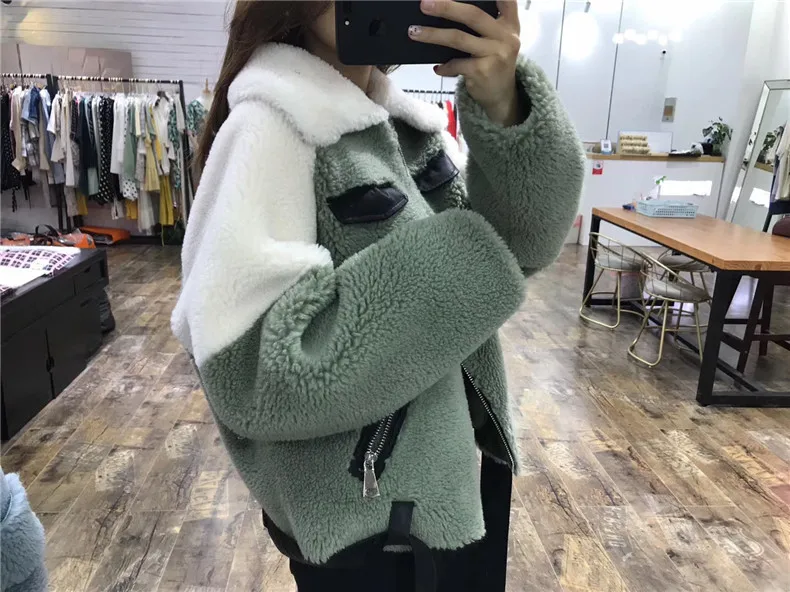Модное женское пальто из овечьего меха, зимняя куртка для женщин, Новое поступление, шикарная верхняя одежда с карманами на молнии из искусственного меха, короткие женские зимние пальто