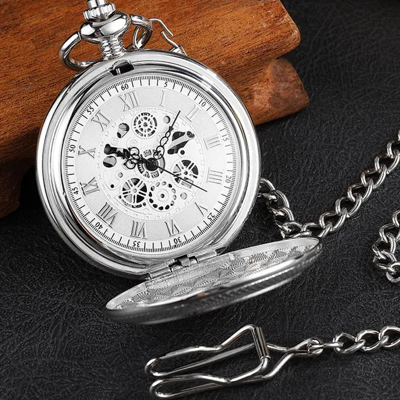 Pocketwatch серебряные Резные большие римские цифры античные ручные механические