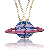new unisex galaxy planet combination fashion set necklace best friend pink planet alloy pendant chain choker birthday gifts