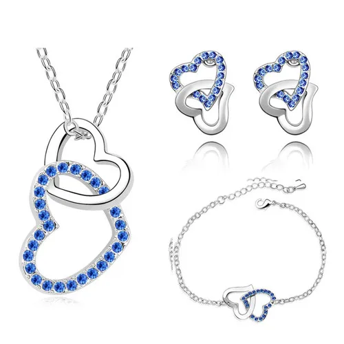 brand wedding Free Shipping Czech Crystal rhinestones Double Heart necklace bracelet earrings fashion Jewelry Sets accessories | Украшения