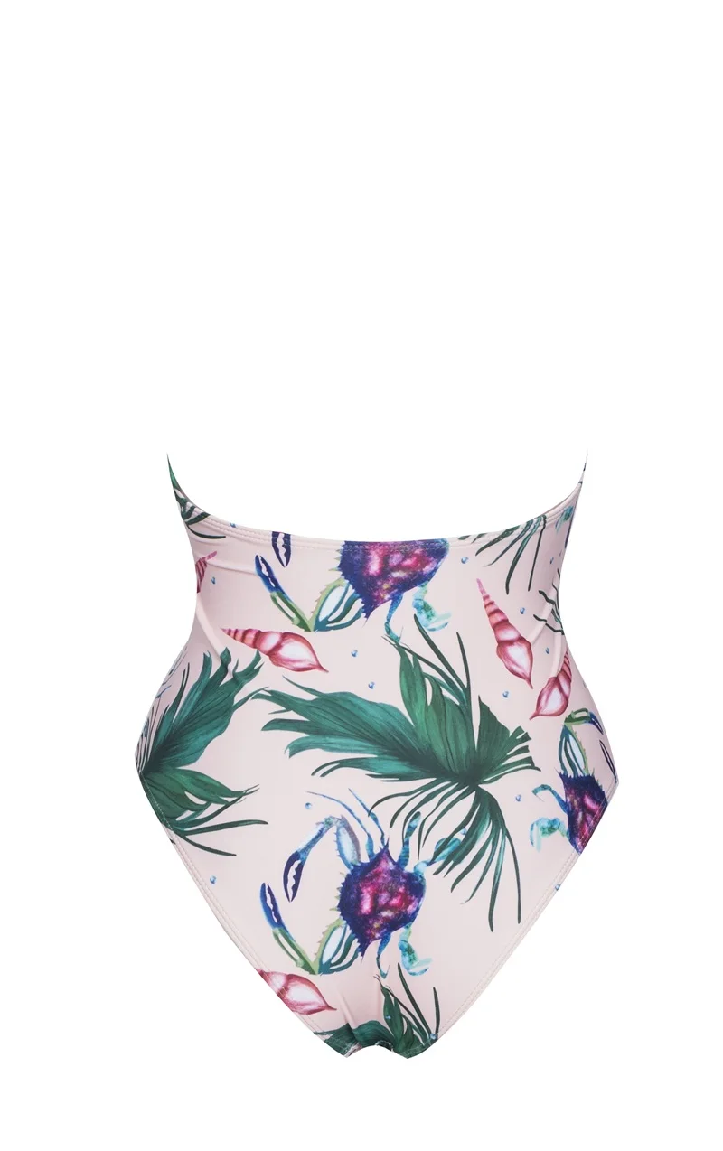 2019 Сексуальная печатных розовый цветочный одна деталь плюс размеры купальники