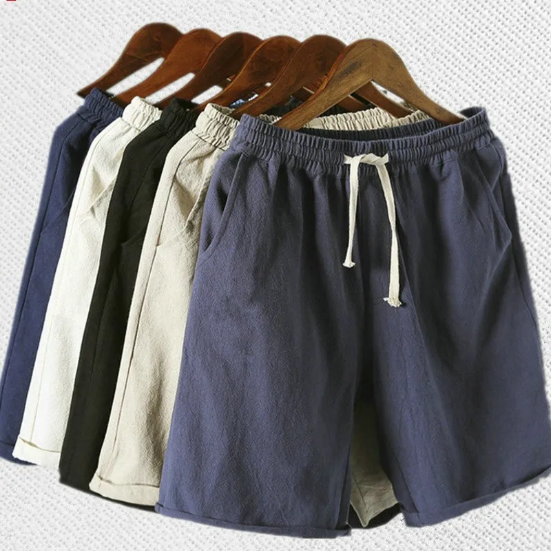 

Free shipping men's summer shorts plus size casual Linen shorts male Drawstring Knee Length short trousers hip hop for 150kg