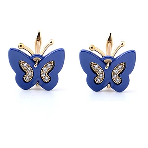 Blue and Gold Индийский Подвески капельки в виде кристаллов из камней по Керамика Для женщин серьги элегантный Стиль для леди романтические Брендовые женские серьги в виде бабочек розового, синего и серебряного цвета - Окраска металла: Blue and Gold
