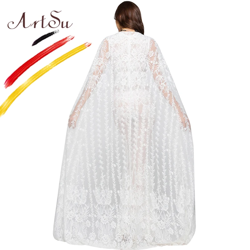 Cover Up ArtSu элегантное белое кружевное платье Vestido De Novia, ажурное, без рукавов, с цветочным рисунком, вязанное крючком, Длинные вечерние платья для женщин, платья для фотографий - Цвет: Cover Up