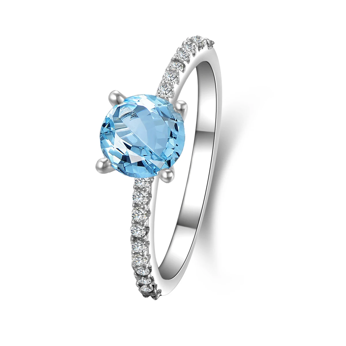 

QYI Real 925 Sterling Silver Solitaire Rings For Women1.25ct Round Cut Blue Stone Fine Jewelry Natural Sky Blue Topaz Ring