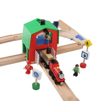 wooden train track railway accessories crane house tender educational slot green house crane diy thoma brio