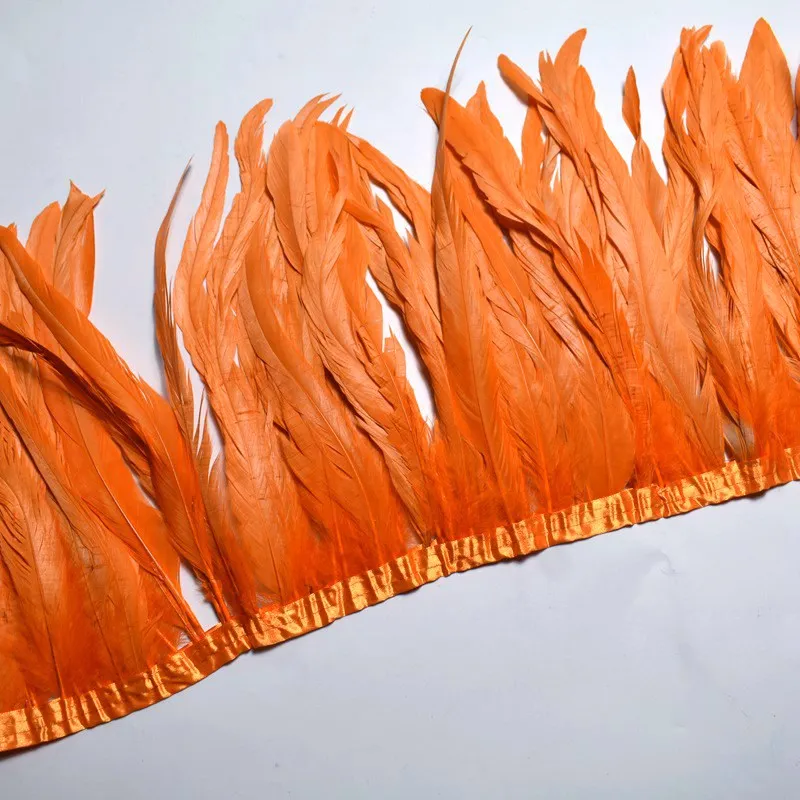 Orange 1 ярд/партия, отделка перьями петуха 25-30 см, головной убор с перьями, карнавал, сделай сам, свадебное украшение, платье, юбка, шлейф, полоски - Цвет: Orange