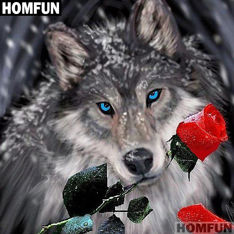 Набор для алмазной вышивки HOMFUN A01277 алмазная 5D картина волк роза цветок вышивка