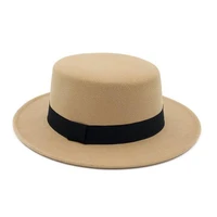 new fashion imitation wool pork pie boater flat top hat for womens mens felt wide brim fedora gambler hat