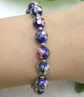 cloisonne blue round 10mm beads tibetan silver beads bracelet bra123 wholesaleretail free shipping