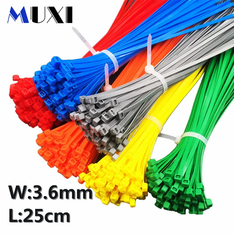 20Pcs/bag 4x250 4*250 3.6mm Width Self-Locking  Green Red Blue Yellow Nylon Wire Cable Zip Ties.cable ties