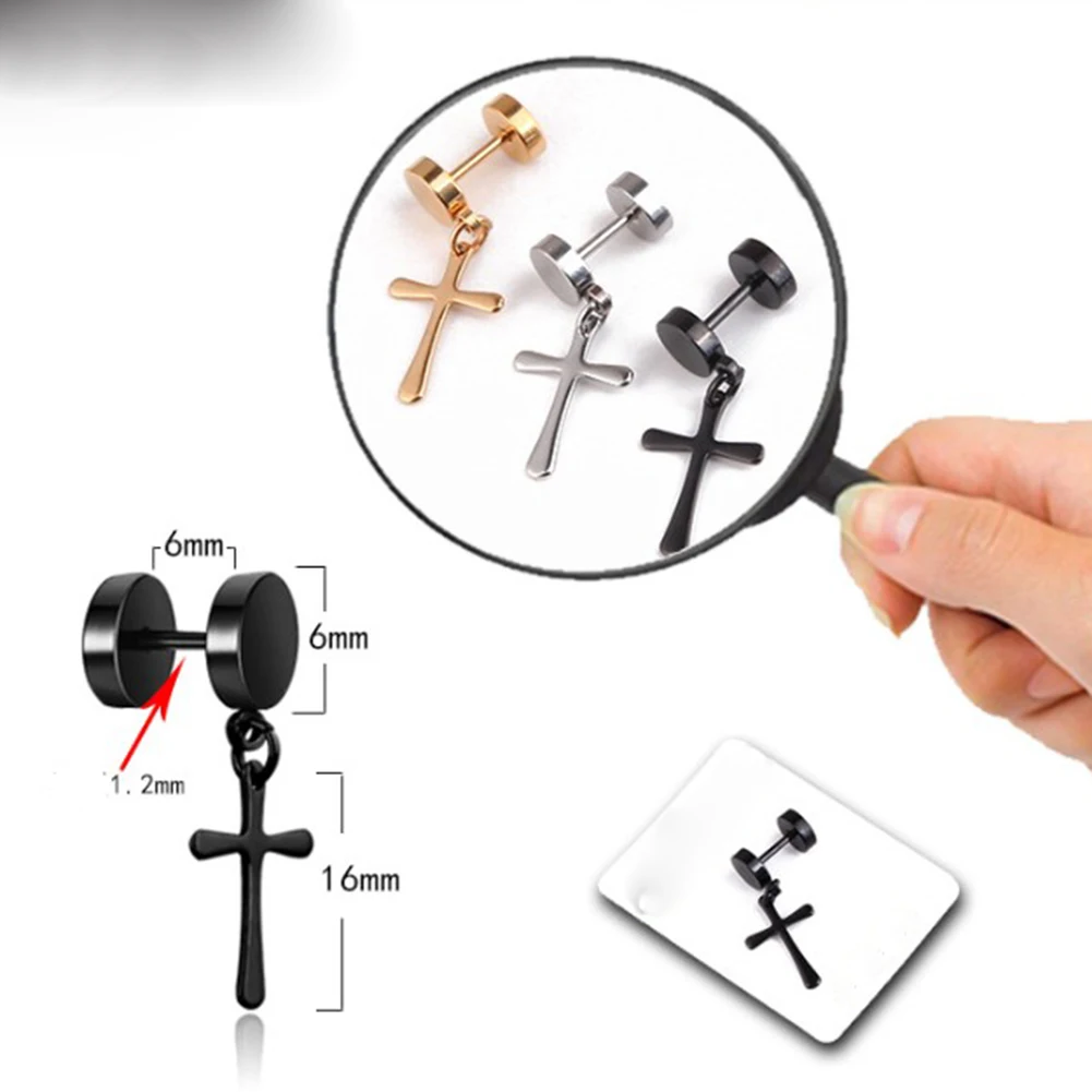 1 шт. черный крест мужские хипстерские серьги гвоздики из титановой стали