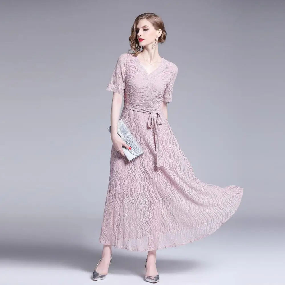 Женское платье-макси с поясом и V-образным вырезом | Женская одежда