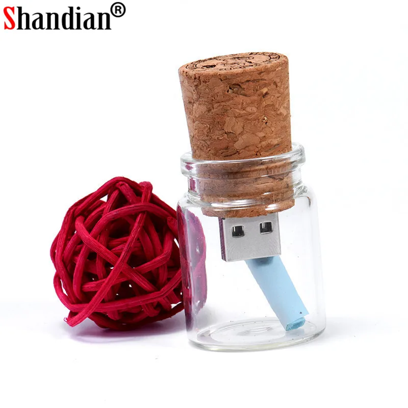 SHANDIAN логотип индивидуальные стеклянные бутылки USB+ коробка флэш-накопитель Флешка 64 ГБ 32 ГБ 16 ГБ 4 ГБ карта памяти фотографии свадебные подарки
