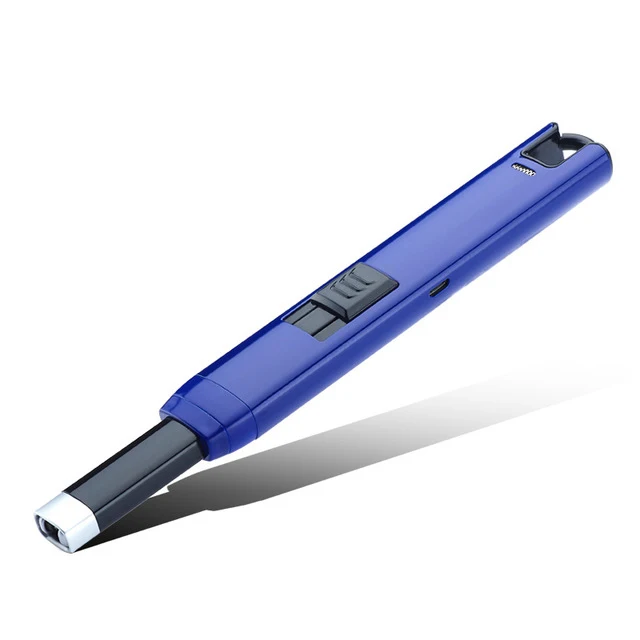 Металлический корпус длинный USB электрическая дуга кухня ветрозащитные зажигалки, перезаряжаемый импульсный Зажигалка свечи и фейерверк - Название цвета: BLUE