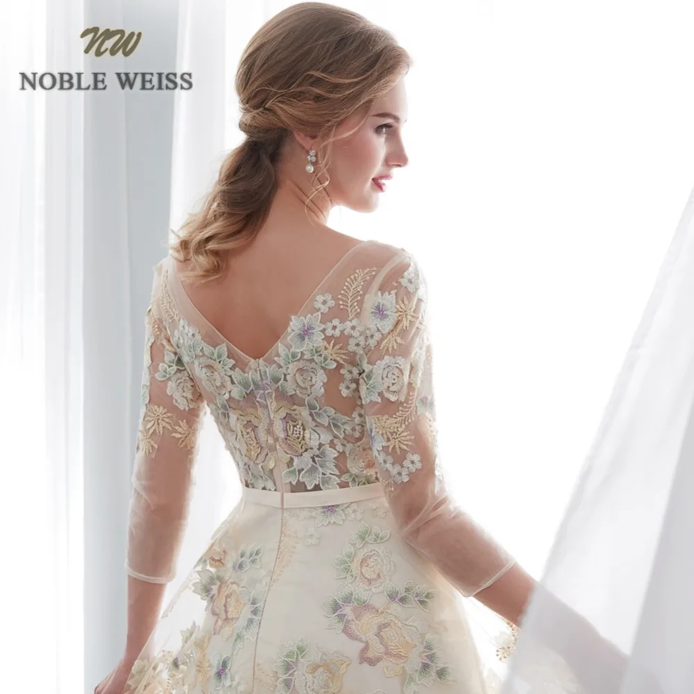 NOBLE WEISS 3/4 вечерние платья с рукавами, прозрачные кружевные платья с круглым вырезом для выпускного вечера, официальное кружевное платье трапециевидной формы, Vestido de festa longo