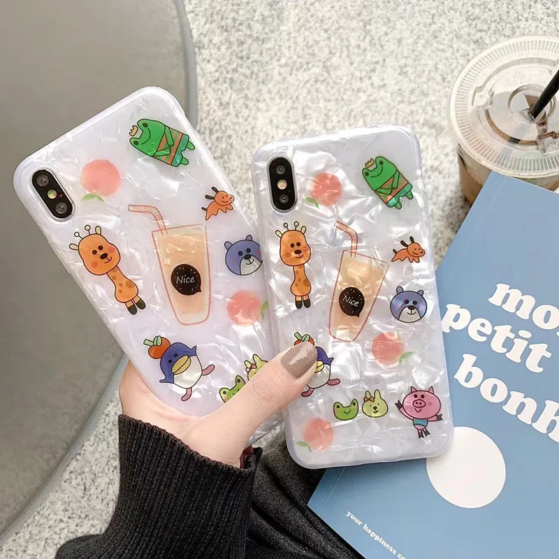 IMD process Ultrathin tpu 3 layer printing Non fading Shell pattern Cartoon animal soft Cases For Iphone X XR 6S 7 8 Plus xs max |