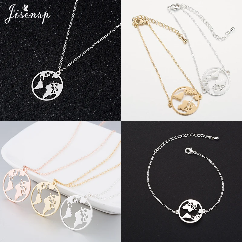 Jisensp винтажное ожерелье с подвеской в виде карты мира уникальный дизайн земли