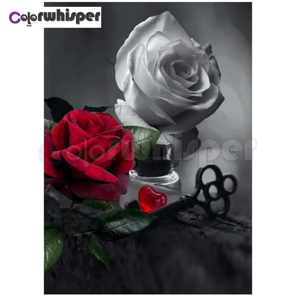 Алмазная картина полностью квадратная/круглая дрель Цветы Красная белая Роза 3D