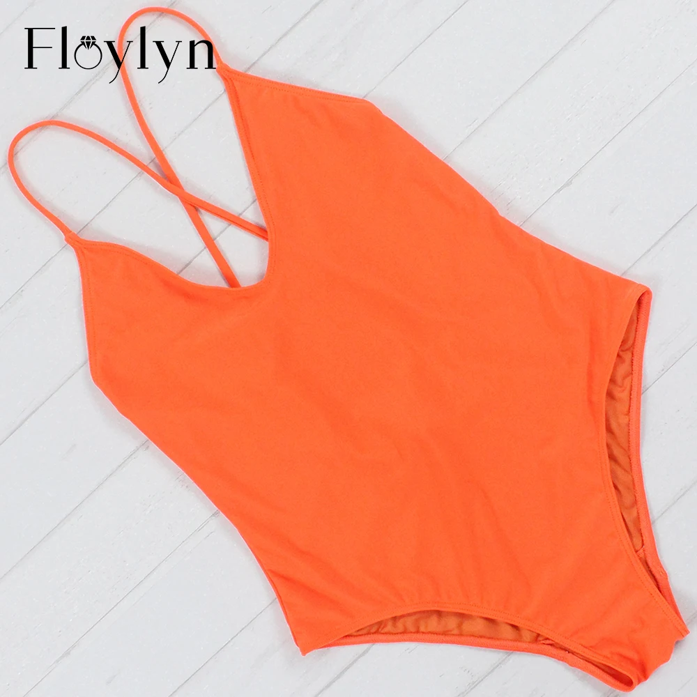 Floylyn Новый Цельный купальник женский чистый цвет боди Купальник Горячая