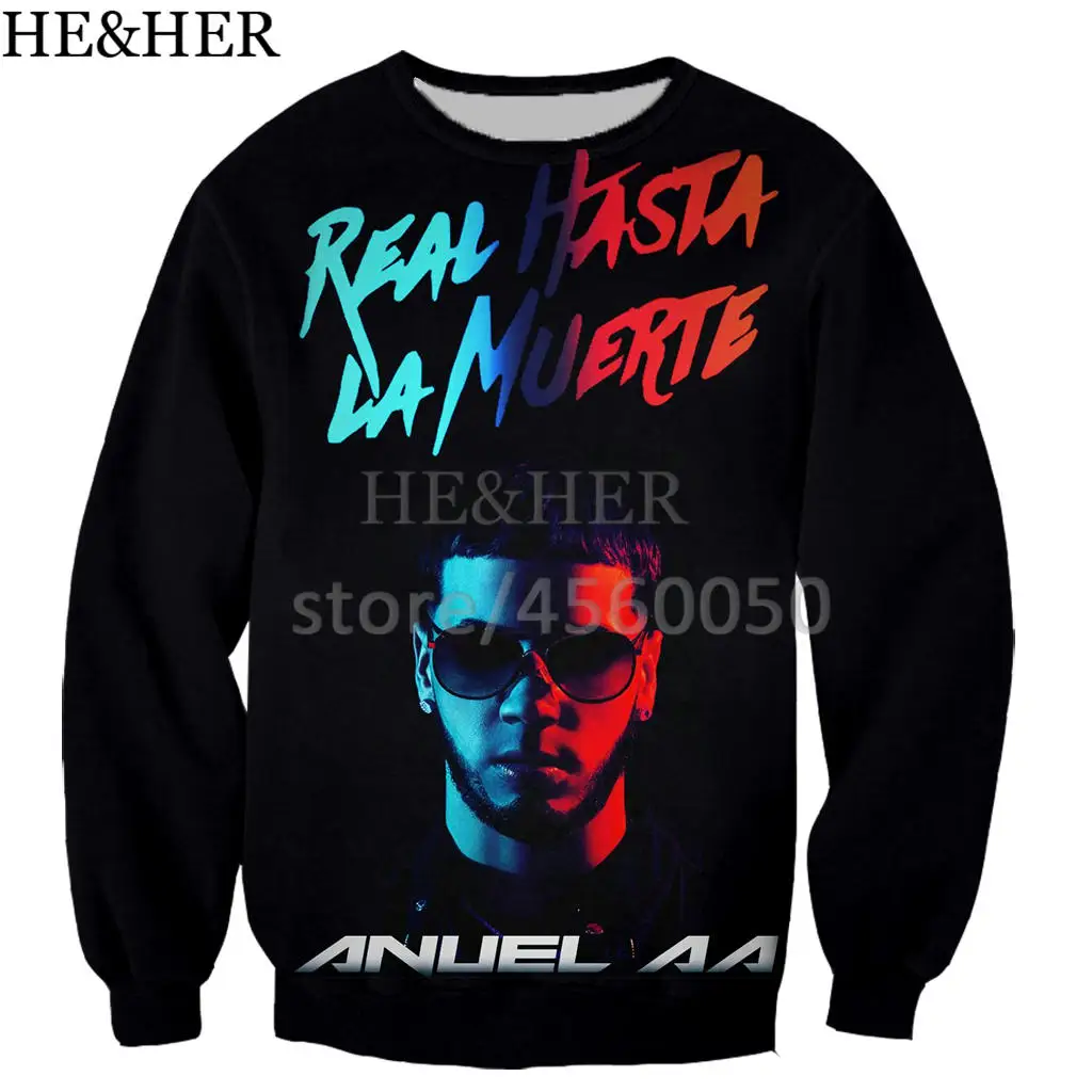Модные мужские и женские свитшоты с 3D принтом Anuel Aa унисекс в стиле хип-хоп Уличная Повседневная Толстовка с капюшоном - Цвет: 03