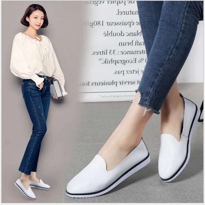 2021 Spring Autumn Flat Women Shoe Flats Ladies Dress Shoes Sneakers White Loafers Slip On casual Boat Oxford Shoes  SIZE 35-40