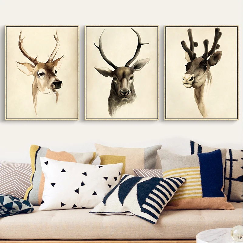 Современный холст с изображением лосиных голов плакат художественной печатью