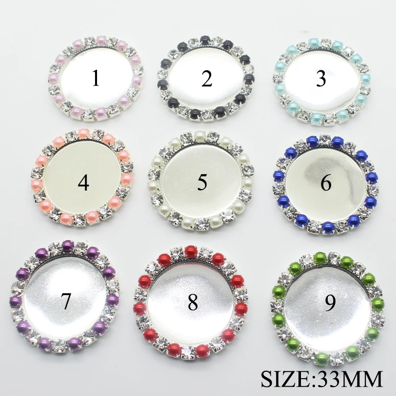 Пуговицы для одежды круглые жемчужные металлические со стразами 33 мм 10 шт./лот |