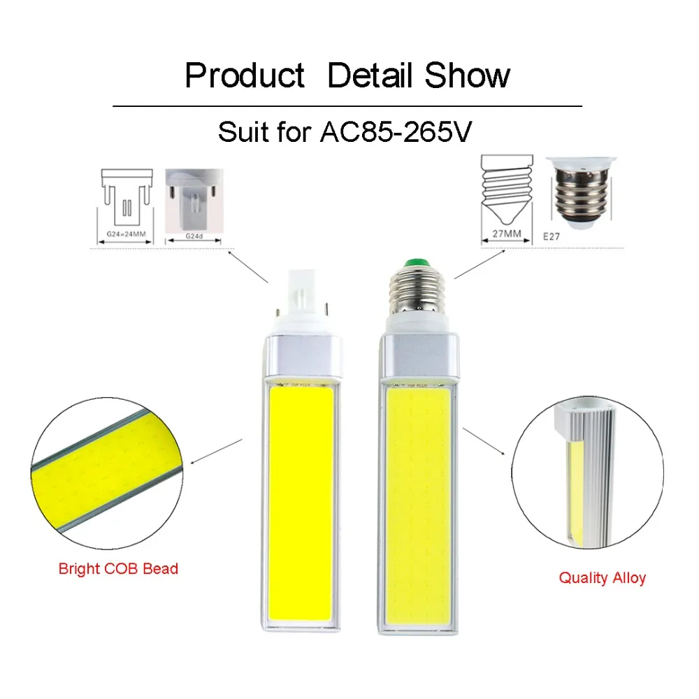 Светодиодные лампы E27 E14 G24 G23 7 W 9 W 12 W Кукуруза Лампа прожектор COB AC85-265V горизонтальный разъем свет 180 градусов белый Цвет TR
