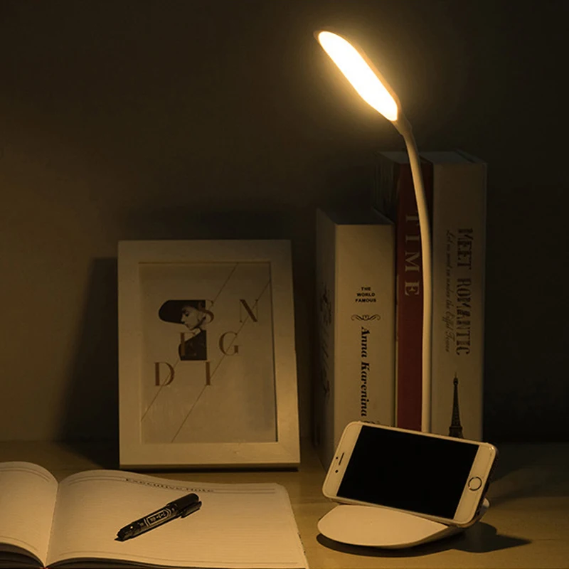 QD3 перезаряжаемый светодиодный настольный светильник 3 уровня гибкая USB защита глаз студенческого общежития для чтения 2000 мАч держатель для телефона