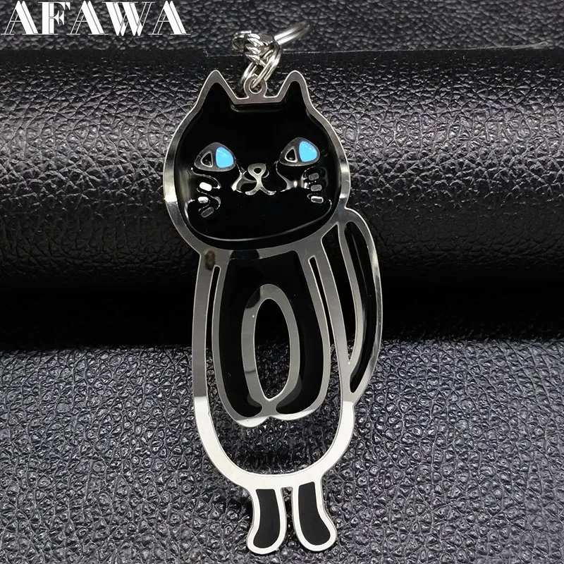 

2021 модные кошка нержавеющая стальные Брелки для женщин ювелирные изделия черного эмалевая сумка Шарм ювелирные изделия llavero gato K77288