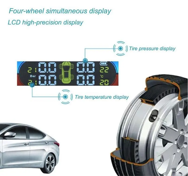 Система контроля давления в шинах TPMS Солнечный TPMS датчик давления в шинах с датчиком давления в шинах сигнализация давления в шинах