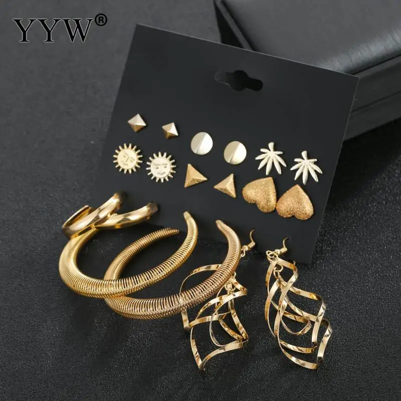 Новая мода 9 пар сережек наборы золотого цвета сплав геометрический горный
