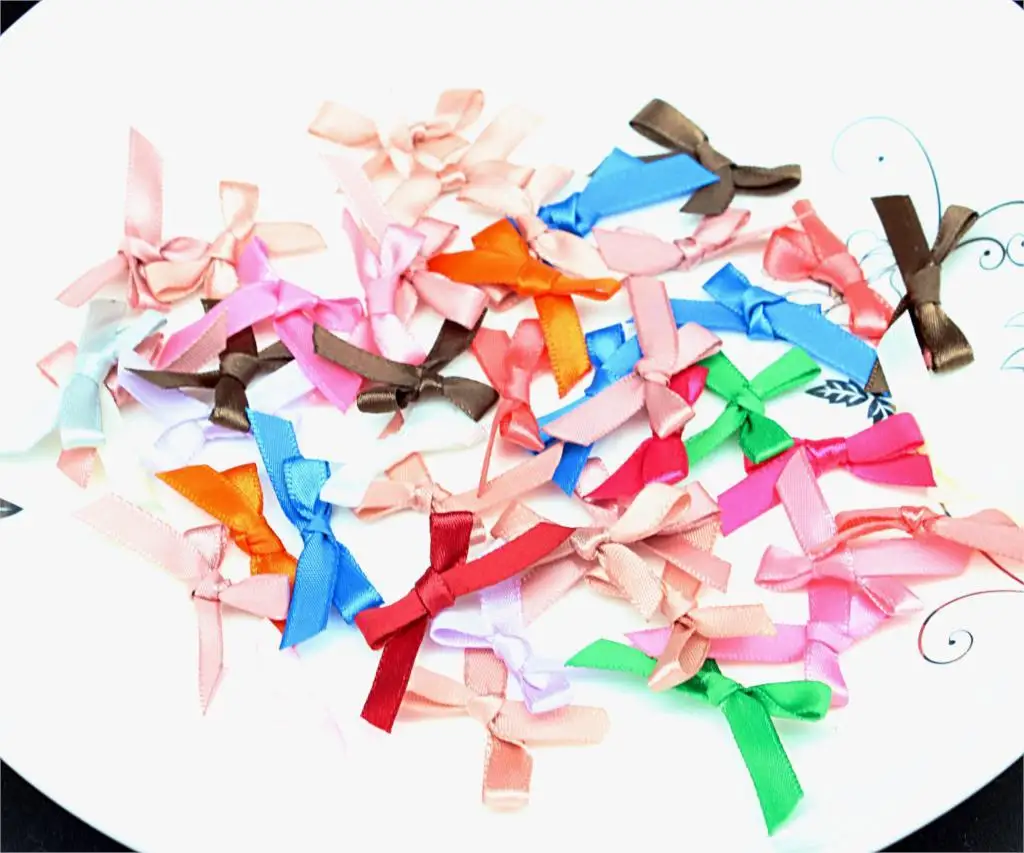 

150 шт. атласная мини-лента банты с цветами смешанные цвета 32*22 мм атласная лента бант аппликация, галстук-бабочка ленты крошечные мини атласн...