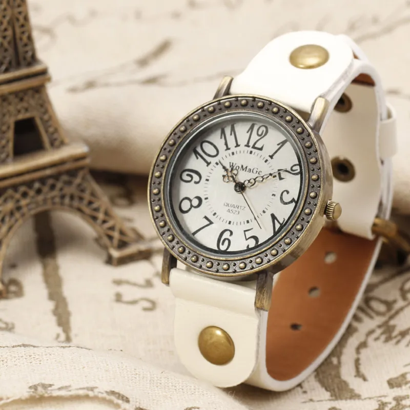 Womage винтажный латунный корпус Римский указатель циферблата модные женские