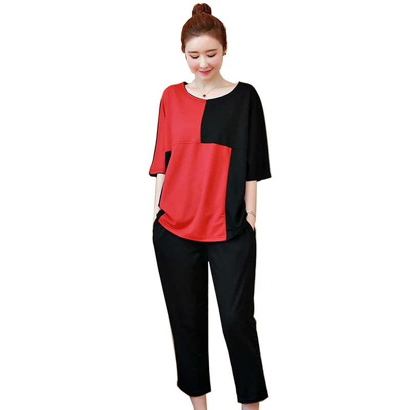 Новинка 2019 укороченные брюки большого размера с коротким рукавом модный костюм