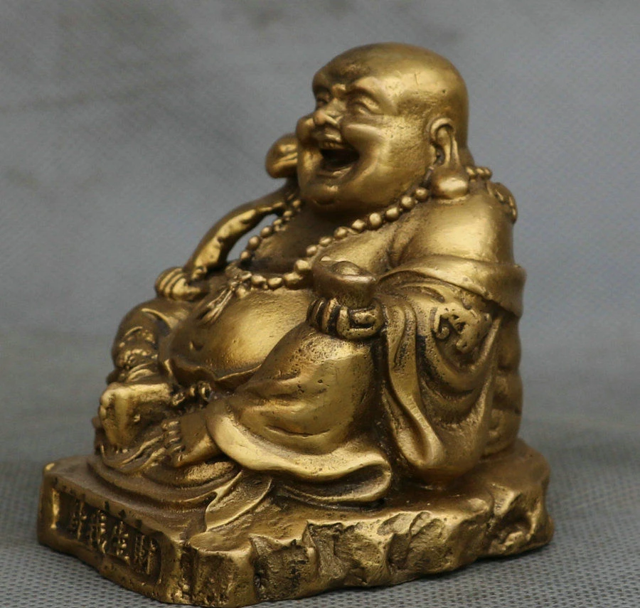 Китайская медная счастливая смешная статуя Будды Maitreya Yuanbao Ruyi летучая мышь | Дом и