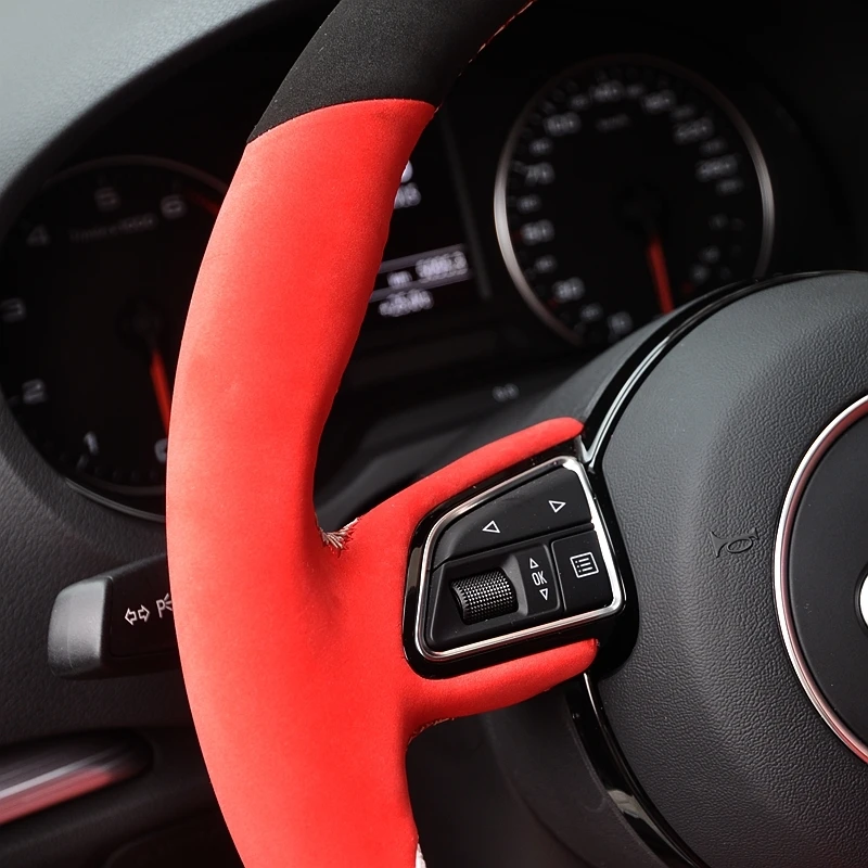 BANNIS Hand-stitched Black Red Suede White Leather Car Steering Wheel Cover for Audi A1 A3 A5 A7 | Автомобили и мотоциклы