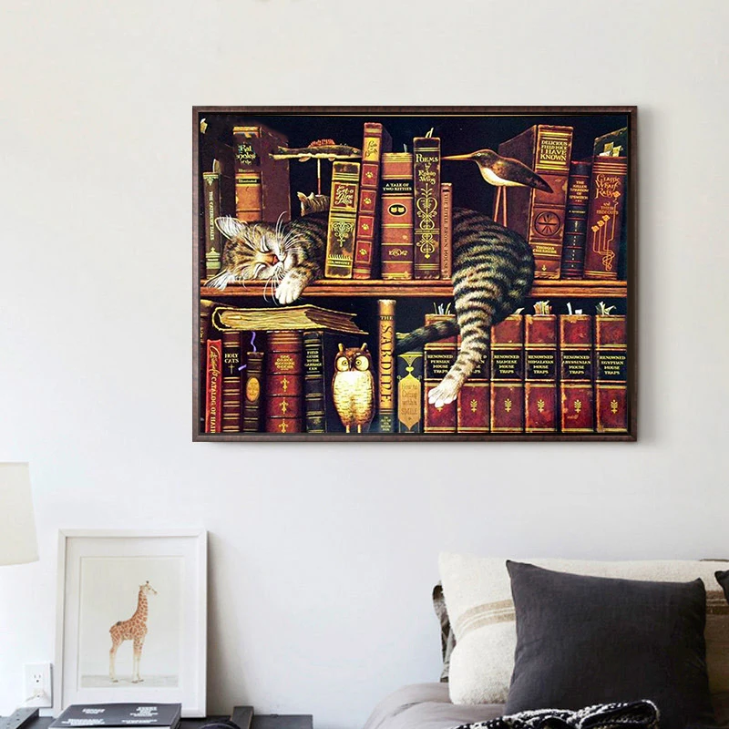 DIY алмазная живопись кошка спальный в книге вышитая бисером рукоделие дома
